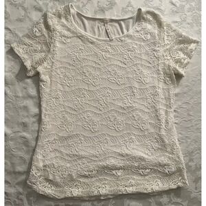 Leo & Nicole White Lace‎ Top Womens Size L Short Sleeve Lined Blouse